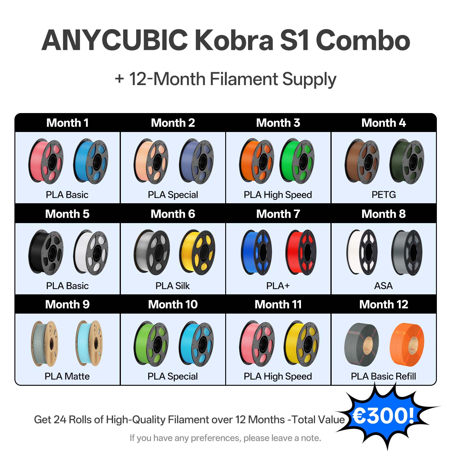 anycubic-kobra-s1-combo-24-bobines-filament-pack-imprimante-3d-avec-stock image 2